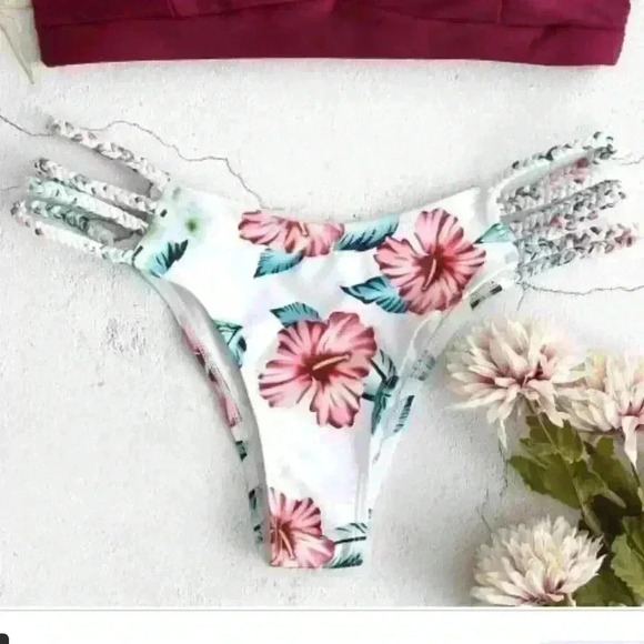 Zafaul white hibiscus bikini bottoms M NWT - Picture 1 of 4